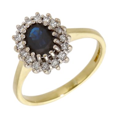 Pre-Owned 18ct Yellow Gold Sapphire & Diamond Cluster Ring