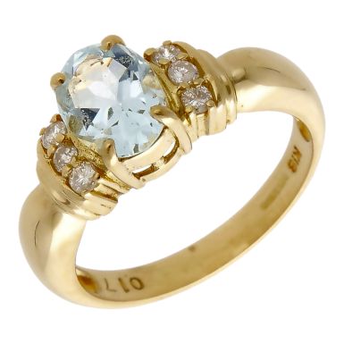Pre-Owned 18ct Yellow Gold Aquamarine & Diamond Dress Ring