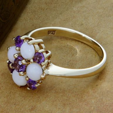Pre-Owned Vintage 1973 9ct Gold Opal & Amethyst Cluster Ring