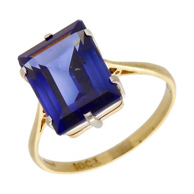 Pre-Owned 18ct Yellow Gold Blue Spinel Solitaire Dress Ring