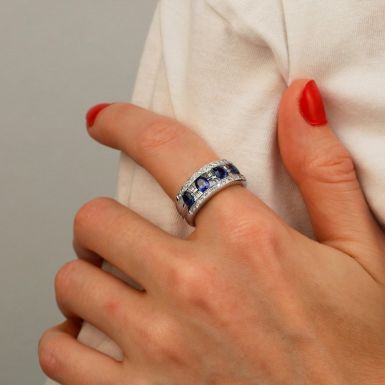 Pre-Owned 18ct White Gold Sapphire & Diamond Band Ring