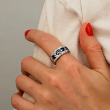 Pre-Owned 18ct White Gold Sapphire & Diamond Band Ring