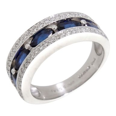 Pre-Owned 18ct White Gold Sapphire & Diamond Multi Row Band Ring