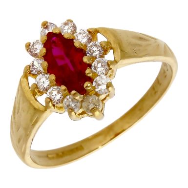 Pre-Owned 22ct Yellow Gold Red & White CZ Dress Ring
