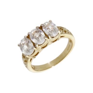 Pre-Owned 9ct Yellow Gold White Topaz Trilogy Dress Ring