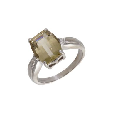 Pre-Owned 9ct White Gold Yellow Quartz & Diamond Dress Ring