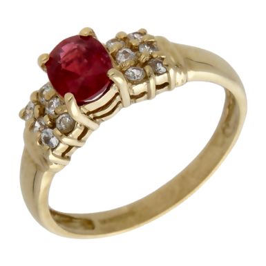 Pre-Owned 9ct Yellow Gold Red & White Topaz Dress Ring