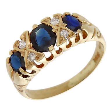Pre-Owned 9ct Yellow Gold Sapphire & Diamond Dress Ring