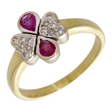 Pre-Owned 14ct Gold Ruby & Diamond Clover Dress Ring