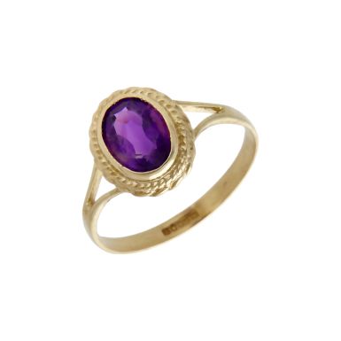 Pre-Owned 9ct Yellow Gold Oval Amethyst Solitaire Dress Ring