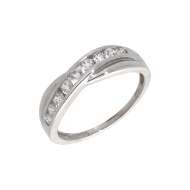 Pre-Owned 9ct White Gold Cubic Zirconia Crossover Wave Ring