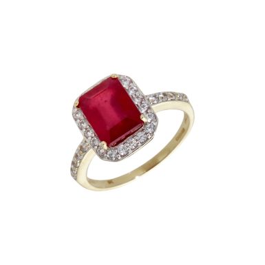 Pre-Owned 9ct Gold Synthetic Ruby & Spinel Halo Cluster Ring