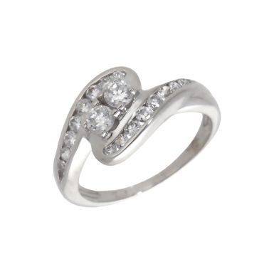 Pre-Owned 9ct White Gold Cubic Zirconia Crossover Wave Ring