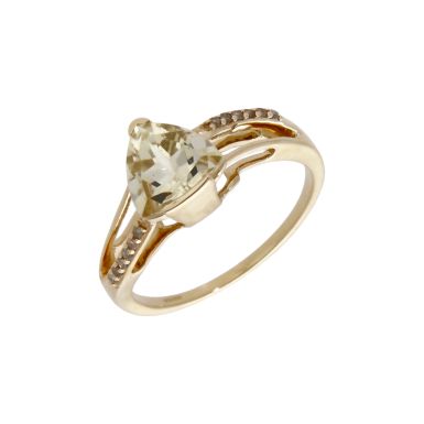 Pre-Owned 9ct Gold Yellow Quartz & Diamond Dress Ring