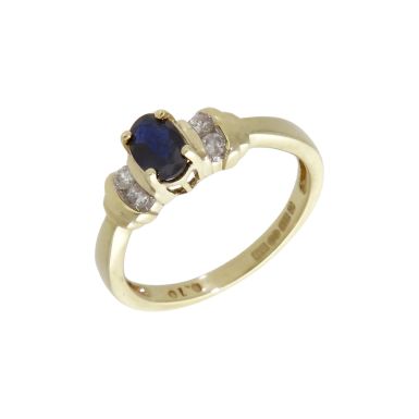 Pre-Owned 9ct Yellow Gold Sapphire & Diamond Dress Ring
