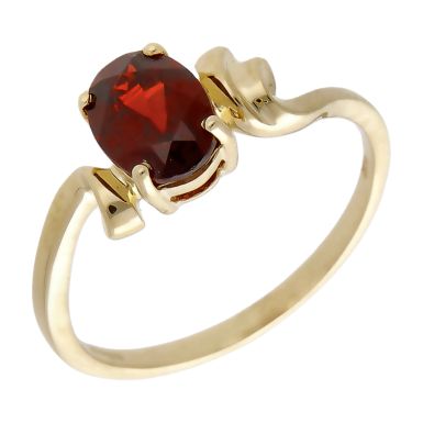 Pre-Owned 14ct Yellow Gold Oval Garnet Twist Dress Ring