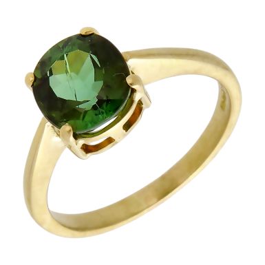 Pre-Owned 18ct Yellow Gold Green Tourmaline Solitaire Dress Ring
