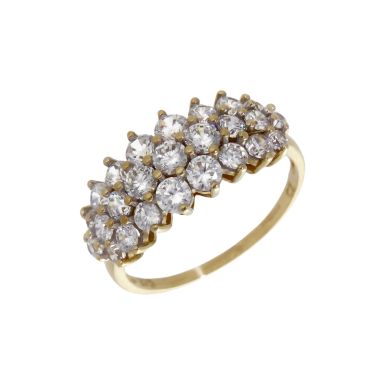 Pre-Owned 9ct Yellow Gold Cubic Zirconia 3 Row Cluster Ring