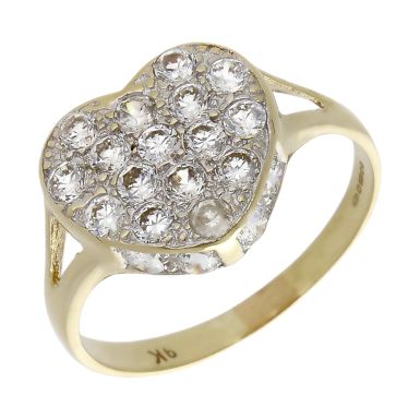 Pre-Owned 9ct Yellow Gold Cubic Zirconia Heart Cluster Ring