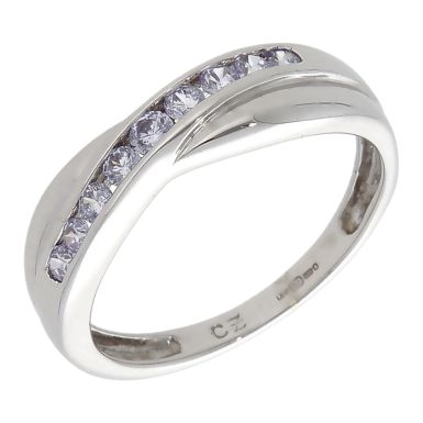 Pre-Owned 9ct White Gold Pale Lilac Cubic Zirconia Wave Ring