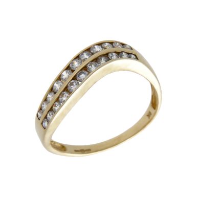 Pre-Owned 9ct Yellow Gold Cubic Zirconia 2 Row Wave Ring