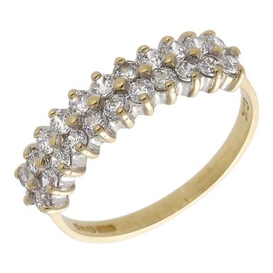 Pre-Owned 9ct Yellow Gold Cubic Zirconia 2 Row Dress Ring