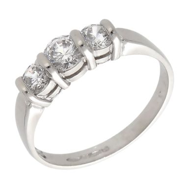 Pre-Owned 9ct White Gold Cubic Zirconia Trilogy Ring
