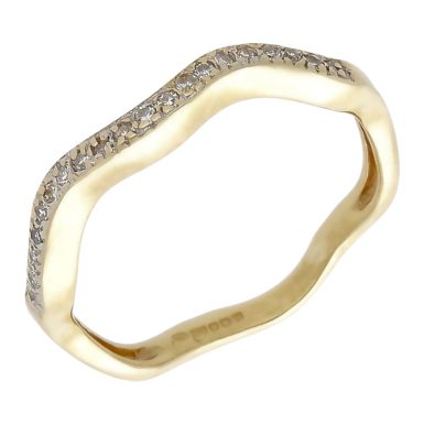 Pre-Owned 9ct Yellow Gold Diamond Set Wave Band Ring