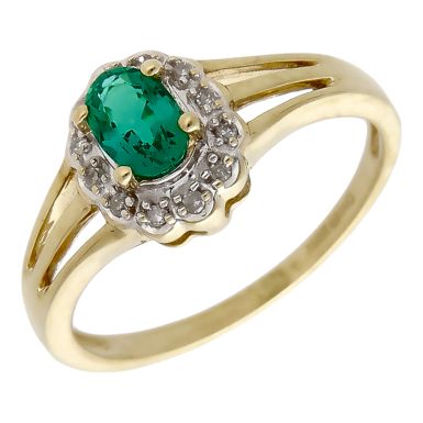 Pre-Owned 9ct Gold Synthetic Emerald & Diamond Cluster Ring