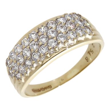 Pre-Owned 9ct Yellow Gold Cubic Zirconia 3 Row Dress Ring