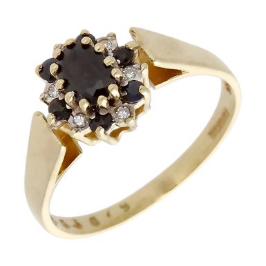 Pre-Owned 9ct Yellow Gold Sapphire & Diamond Cluster Ring