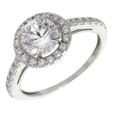 Pre-Owned 14ct White Gold Cubic Zirconia Solitaire Halo Ring
