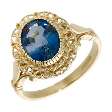 Pre-Owned 9ct Yellow Gold Oval Blue Topaz Dress Ring