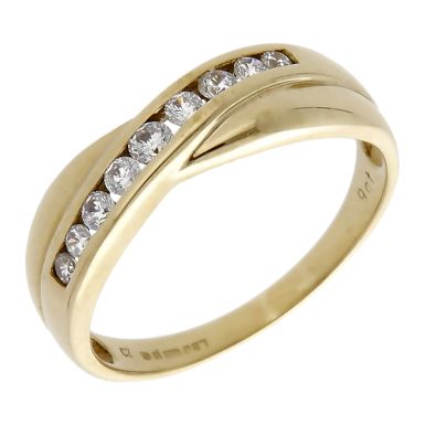 Pre-Owned 9ct Yellow Gold Cubic Zirconia Crossover Wave Ring