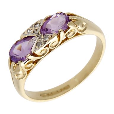 Pre-Owned 9ct Yellow Gold Amethyst & Diamond Dress Ring