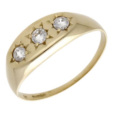 Pre-Owned 9ct Yellow Gold Cubic Zirconia Trilogy Signet Ring