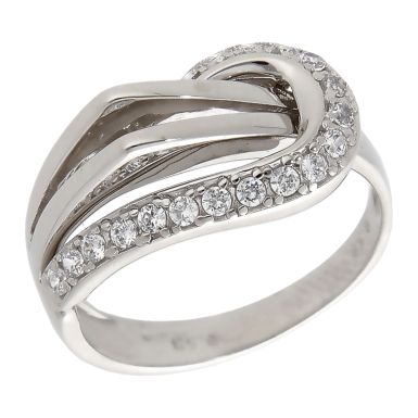 Pre-Owned 9ct White Gold Cubic Zirconia Multi Row Wave Ring