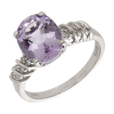 Pre-Owned 9ct White Gold Amethyst & Diamond Dress Ring