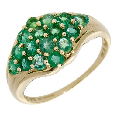 Pre-Owned 9ct Yellow Gold Synthetic Emerald Cluster Ring