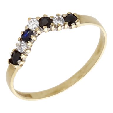 Pre-Owned 9ct Gold Sapphire & Cubic Zirconia Half Wishbone Ring