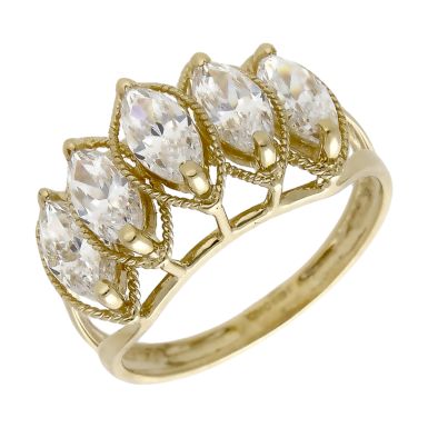 Pre-Owned 14ct Gold Marquise Cubic Zirconia 5 Stone Dress Ring