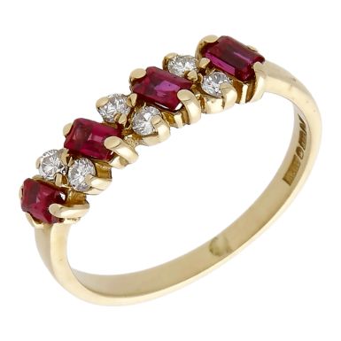 Pre-Owned 9ct Yellow Gold Red Topaz & Diamond Dress Ring