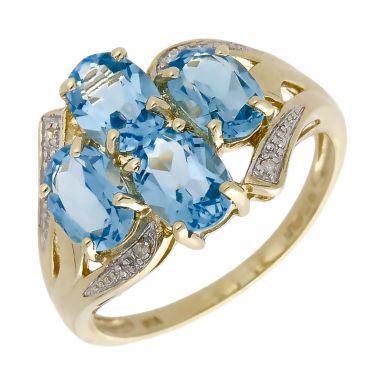 Pre-Owned 9ct Yellow Gold Blue Topaz & Diamond Cluster Ring