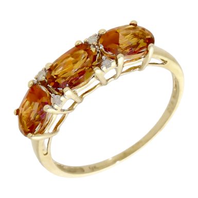 Pre-Owned 9ct Gold Orange Topaz & Diamond Trilogy Dress Ring