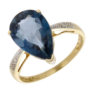 Pre-Owned 9ct Yellow Gold Large Pear Blue Topaz Ring