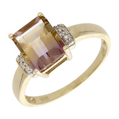 Pre-Owned 9ct Yellow Gold Tourmaline & Diamond Dress Ring