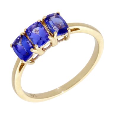 Pre-Owned 14ct Yellow Gold Simulated Tanzanite Trilogy Ring