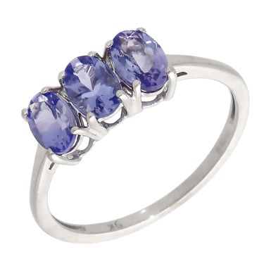 Pre-Owned 9ct White Gold Tanzanite Trilogy Ring