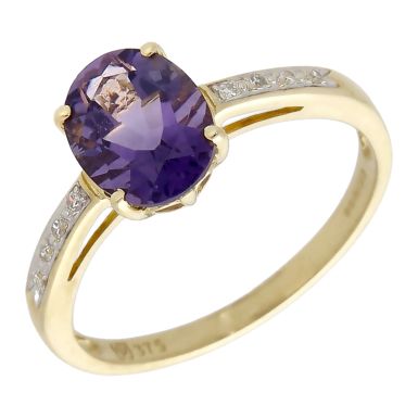 Pre-Owned 9ct Yellow Gold Iolite & Diamond Dress Ring