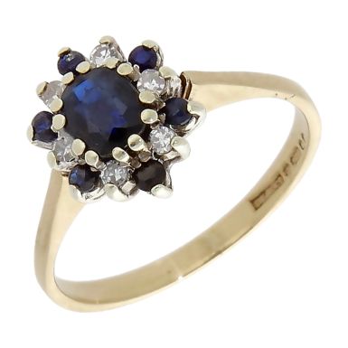 Pre-Owned Vintage 1981 9ct Gold Sapphire & Diamond Cluster Ring